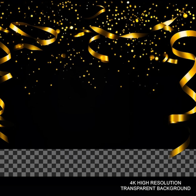 Golden Tiny Confetti And Streamer Ribbon Falling on transparent background