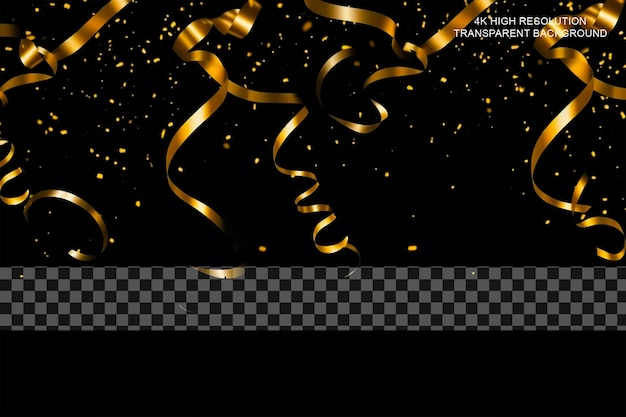 Golden Tiny Confetti And Streamer Ribbon Falling on transparent background