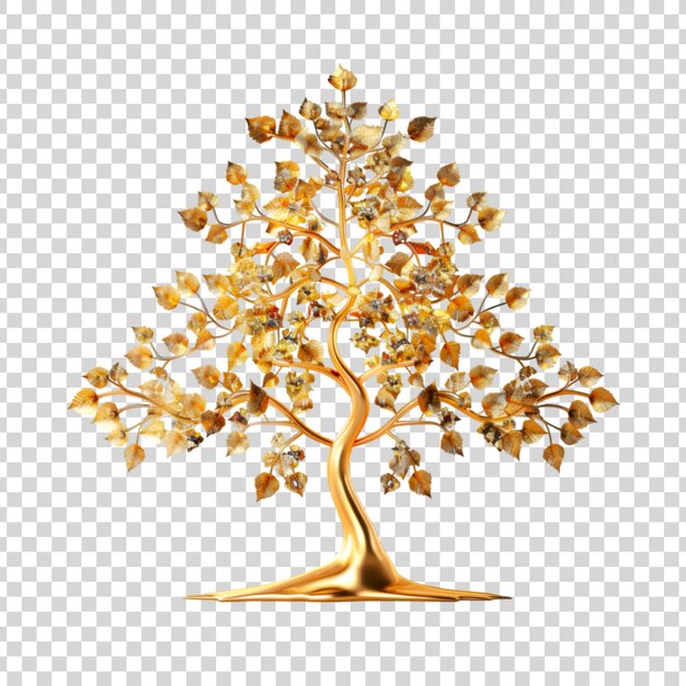 PSD a golden tree with leaves on a transparent background