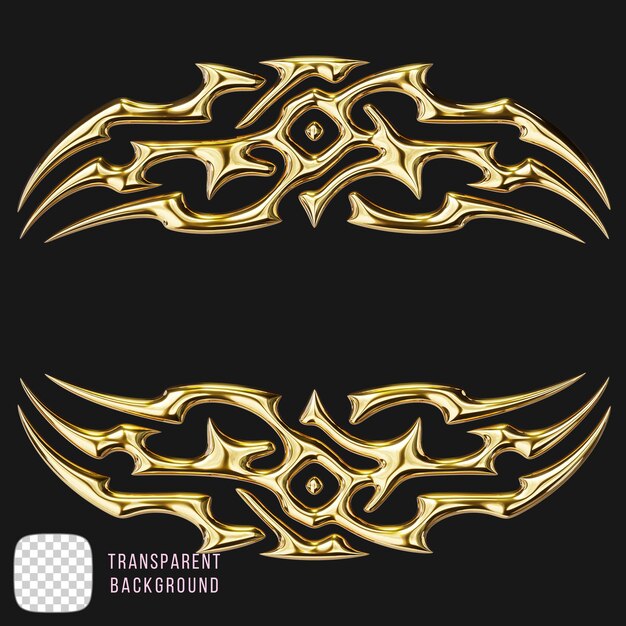 Golden tribal ornament 3d rendering on transparent background