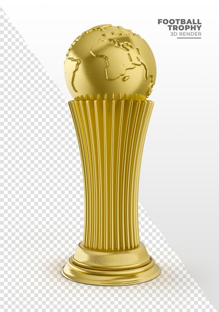 Golden trophy with globe in 3d render realistic