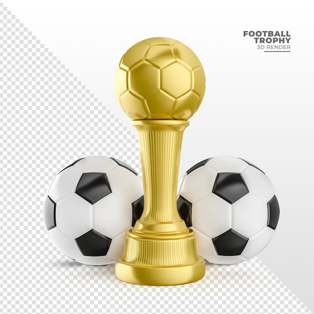 Golden trophy with soccer ball in 3d render