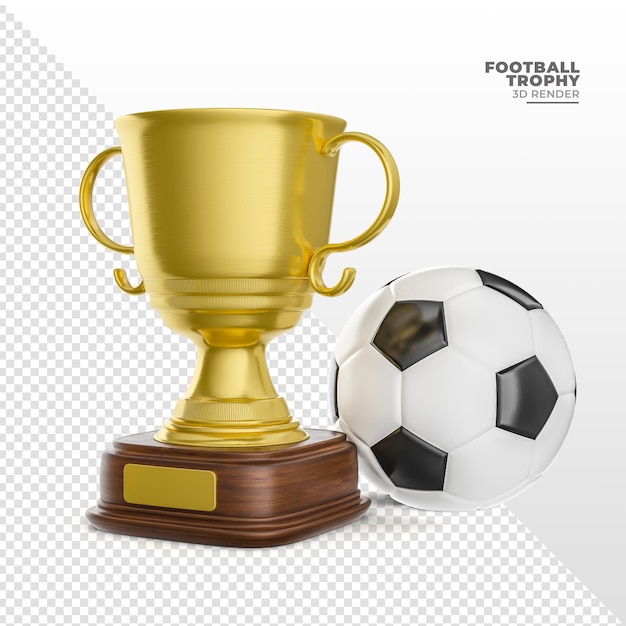 Golden trophy with soccer ball in 3d render