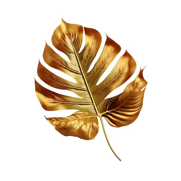 Golden tropical leaf isolated on the transparent background created with generative AI