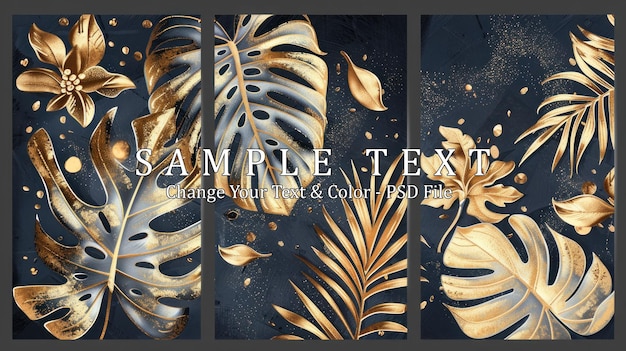 PSD golden tropical leaves on dark background