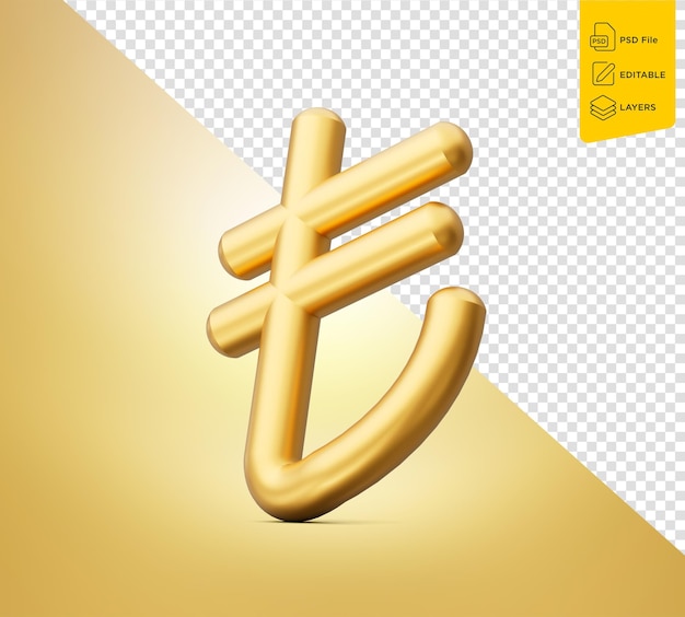 Golden Turkish Lira Symbol Isolated On Golden Background 3D Illustration