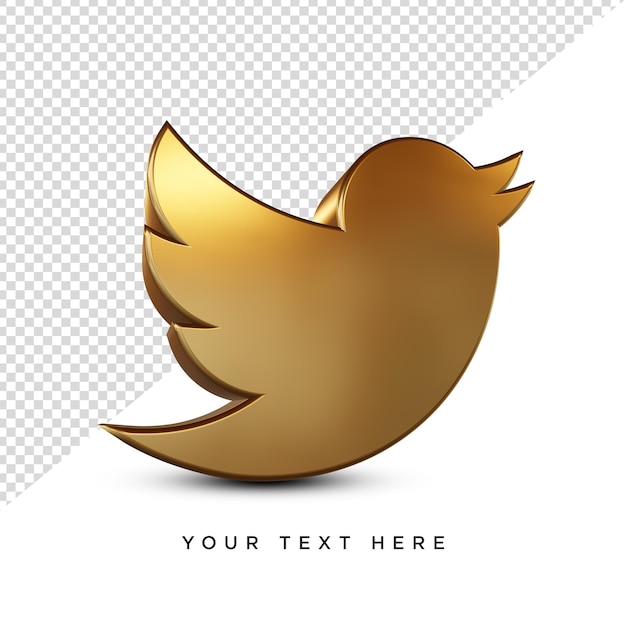 Golden Twitter icon 3D Rendering 