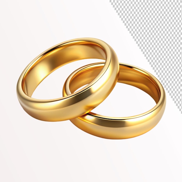 PSD golden wedding rings in realistic style on transparent background