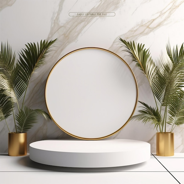 Golden white blank podium mockup for product presentation