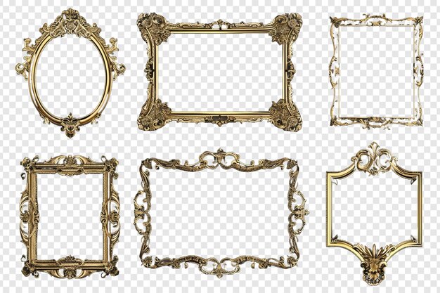 Golden and wooden frames isolated on transparent background