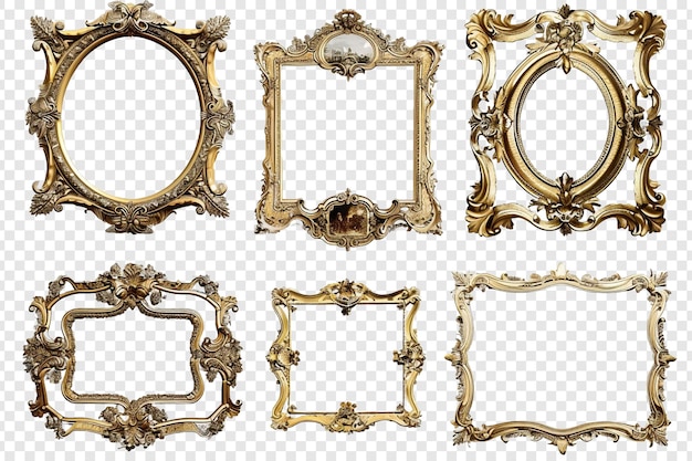 Golden and wooden frames isolated on transparent background