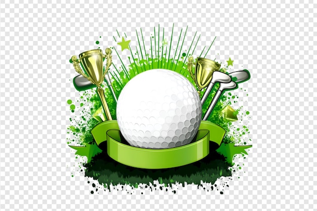 PSD golf ball with trophies design isolated on a transparent background