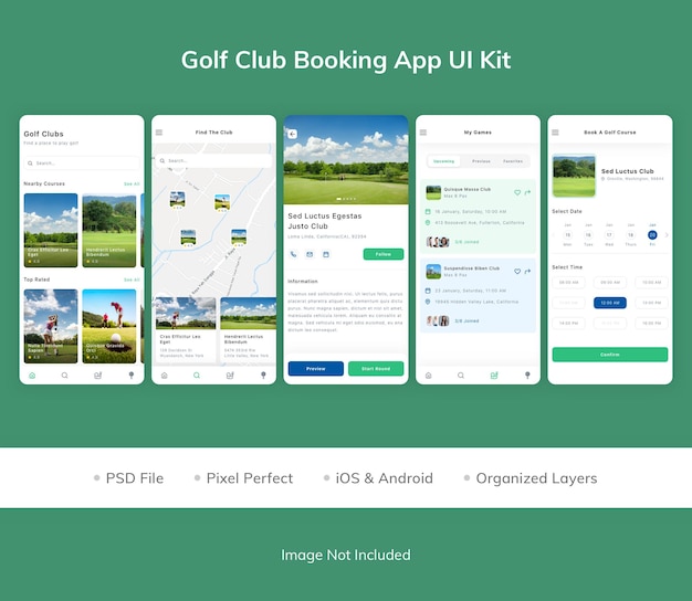 Golf Club Booking App UI Kit