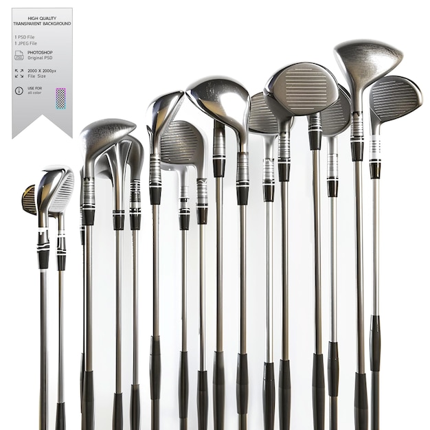 Golf club collection on transparent background