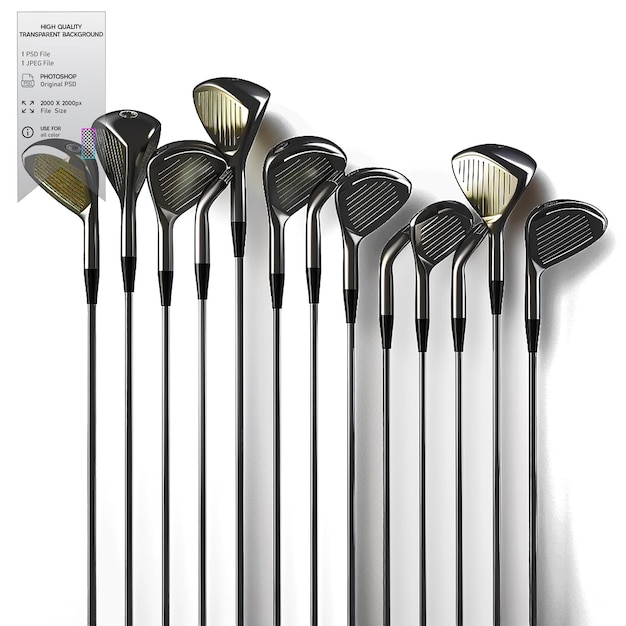 PSD golf club collection on transparent background