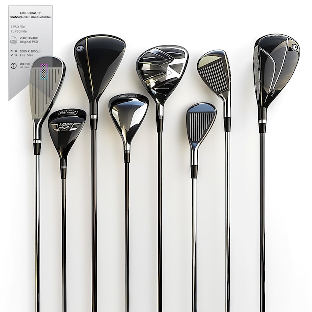 PSD golf club collection on transparent background