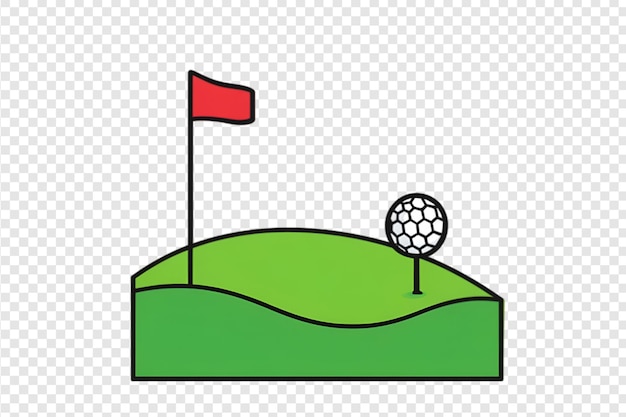 Golf hole with flag and ball illustration isolated on a transparent background