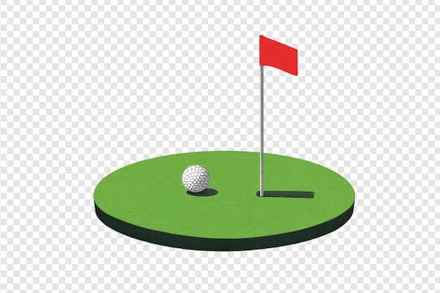 Golf hole with flag and ball illustration isolated on a transparent background