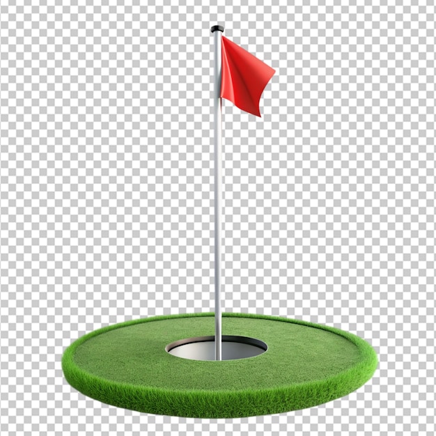 PSD golf hole with flag on transparent background