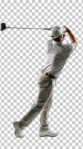 PSD golf player swinging alone against transparent background