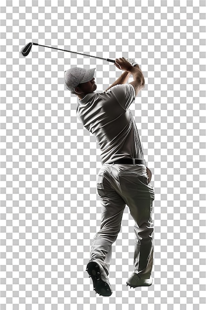 PSD golf player swinging alone against transparent background