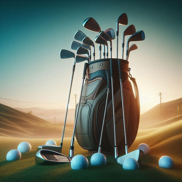 PSD golf set with golf clubs and bag social media avatar template mockup