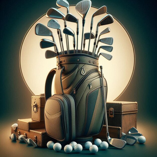 PSD golf set with golf clubs and bag social media avatar template mockup