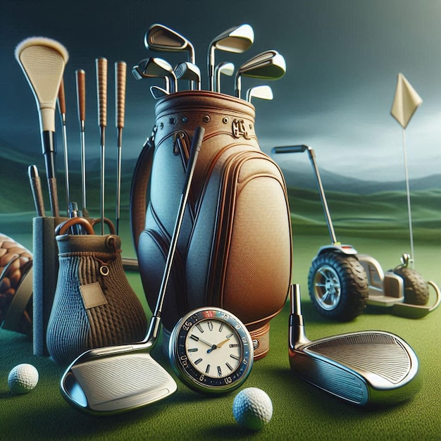 PSD golf set with golf clubs and bag social media avatar template mockup