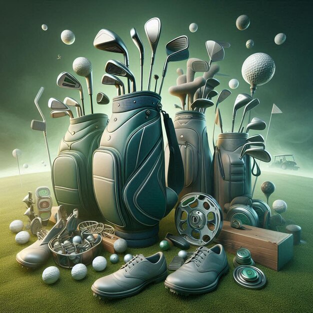 PSD golf set with golf clubs and bag social media avatar template mockup