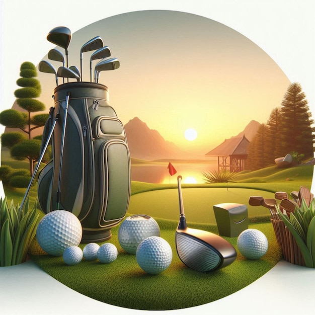 PSD golf set with golf clubs and bag social media avatar template mockup