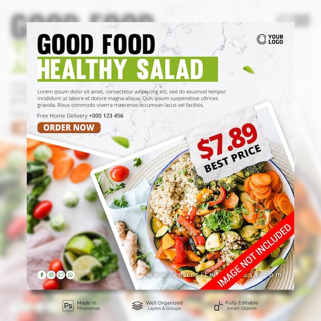 Good food healthy salad promotion social media instagram post feed banner template