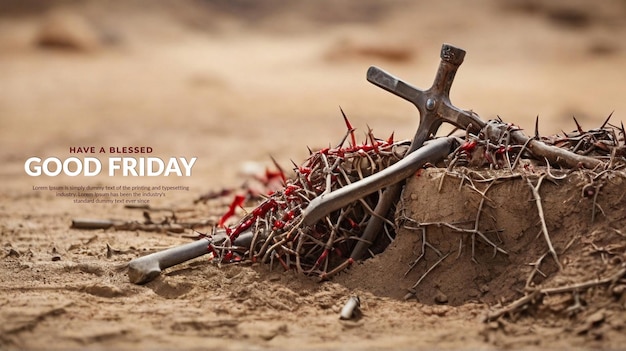 PSD good friday banner template design by christian holiday with cross