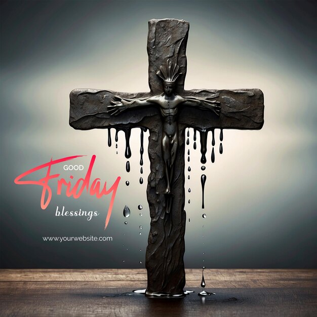 Good Friday concept Christian cross covered in tears or water drop symbolizing the sorrow and grief