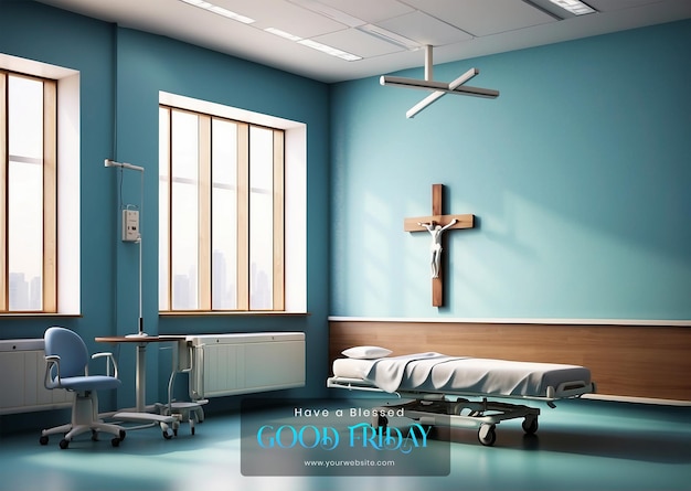 Good Friday concept Christian cross in a hospital room embodying the healing and redemption