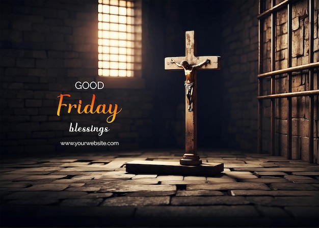 Good Friday concept Christian cross in a prison cell representing the redemption and forgiveness