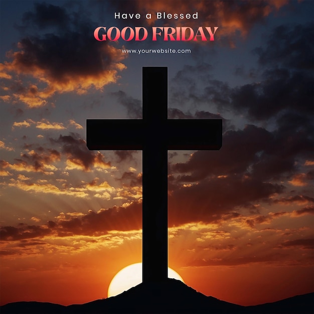 Good Friday concept Christian cross silhouetted against a sunset