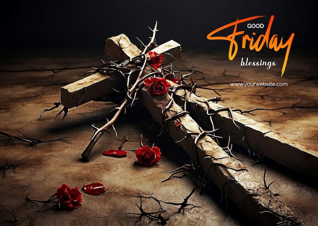 PSD good friday concept christian cross with thorns showcasing the painful sacrifice