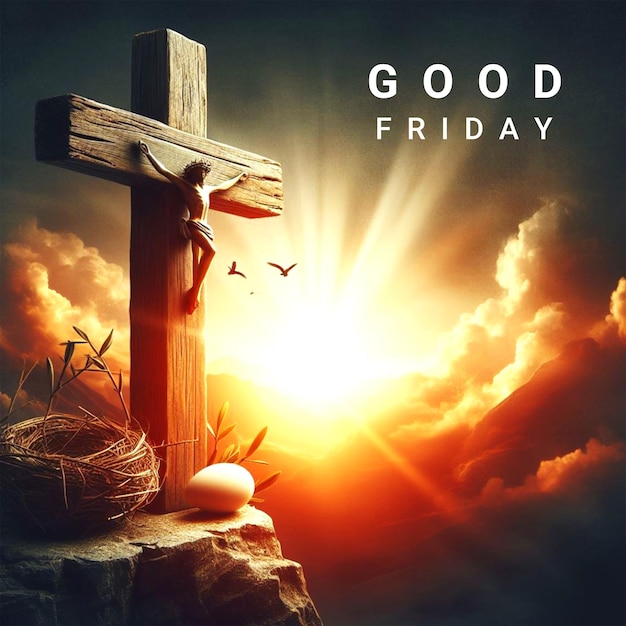 PSD good friday poster template flat design background