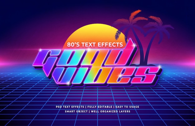 PSD good vibes 80's retro text effect 