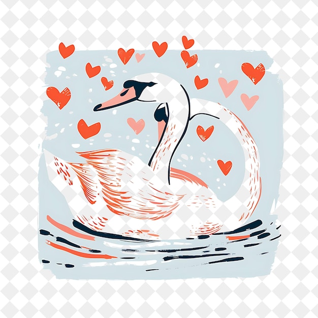 PSD a goose in an ice floe with many hearts in the background