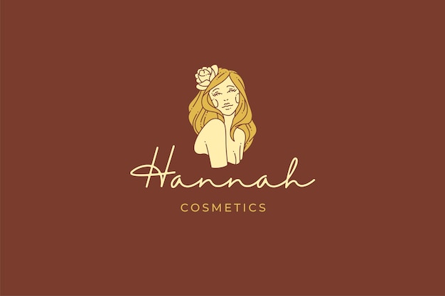 PSD gorgeous blonde woman with bloom rose on head naked body elegant chic golden logo