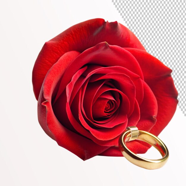 PSD gorgeous red rose with ring on transparent background