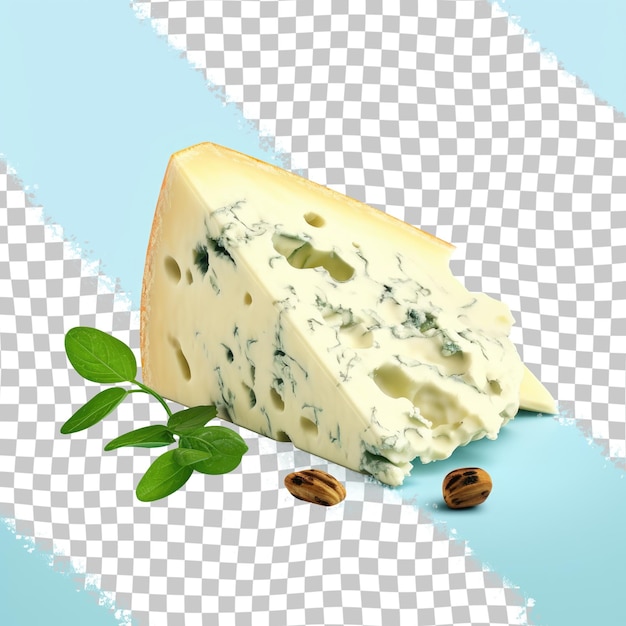 Gorgonzola cheese and greens on a transparent background perfect for a gourmet dish