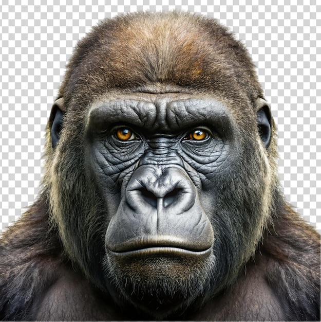 Gorilla face close up on transparent background