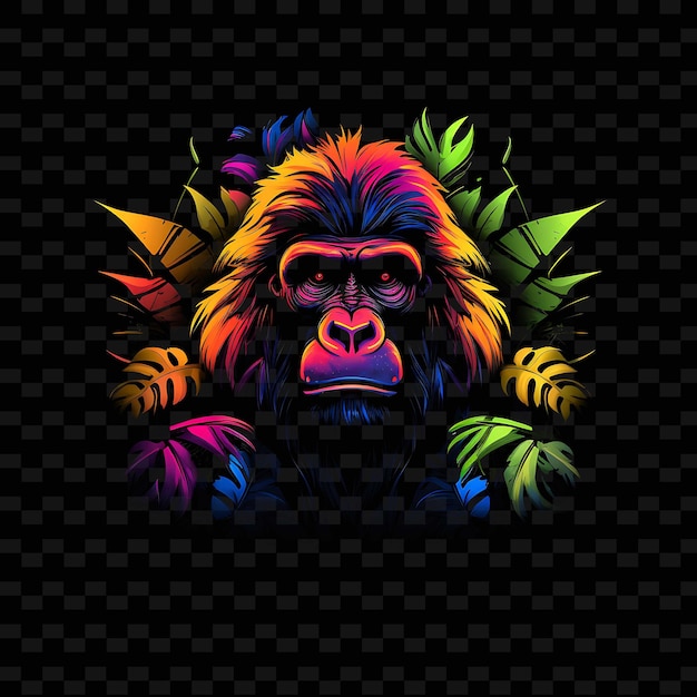 Gorilla Wilderness Majesty Serrated Neon Lines Tropical Foli PNG Y2K Shapes Transparent Light Arts