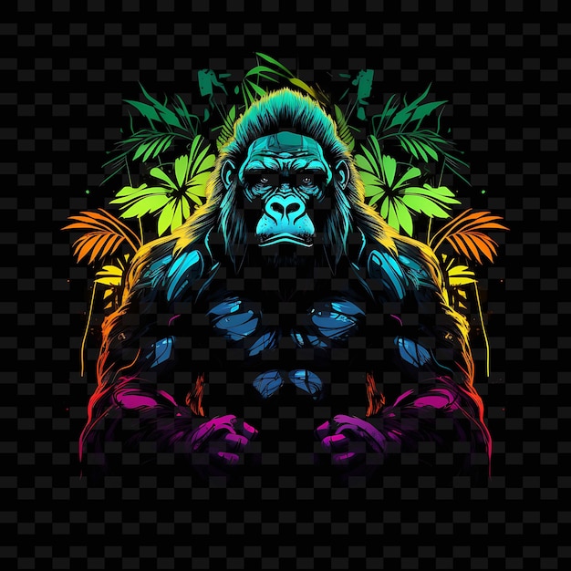 Gorilla Wilderness Majesty Serrated Neon Lines Tropical Foli PNG Y2K Shapes Transparent Light Arts