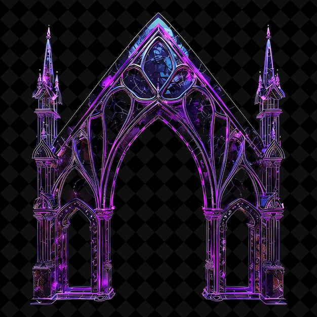 Gothic Cathedral Gate With Pointed Arches and Stained Glass PNG Y2K Shape Neon Color Collection