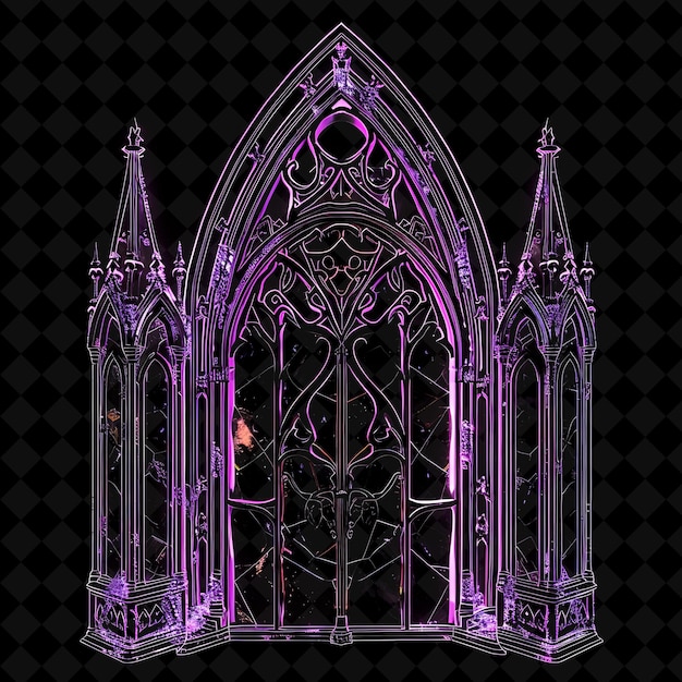 Gothic Cathedral Gate With Pointed Arches and Stained Glass PNG Y2K Shape Neon Color Collection