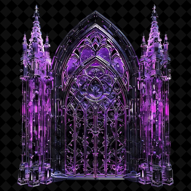 Gothic Cathedral Gate With Pointed Arches and Stained Glass PNG Y2K Shape Neon Color Collection