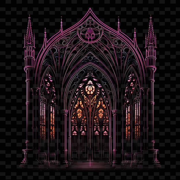 Gothic Gothic Architecture Lines Ornate Details Deep Purple PNG Y2K Shapes Transparent Light Arts